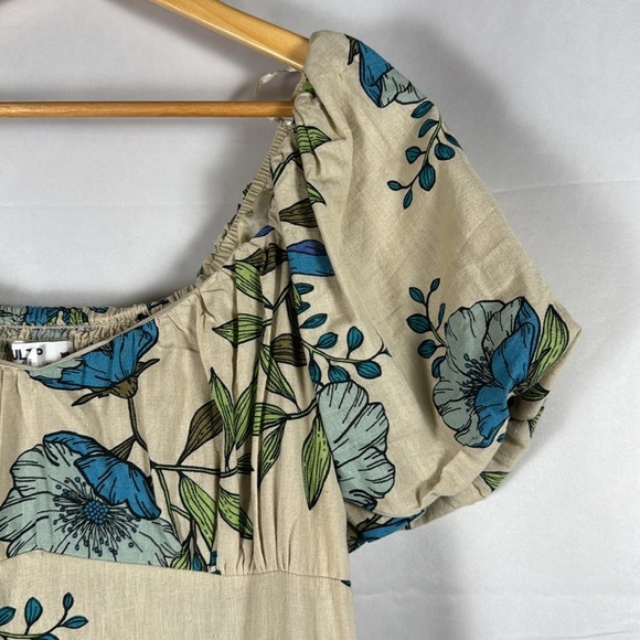 Tulip Creations Cream Floral Print Puff Sleeve Scoop Neck A-Line Midi Dress Lg - Picture 3 of 12